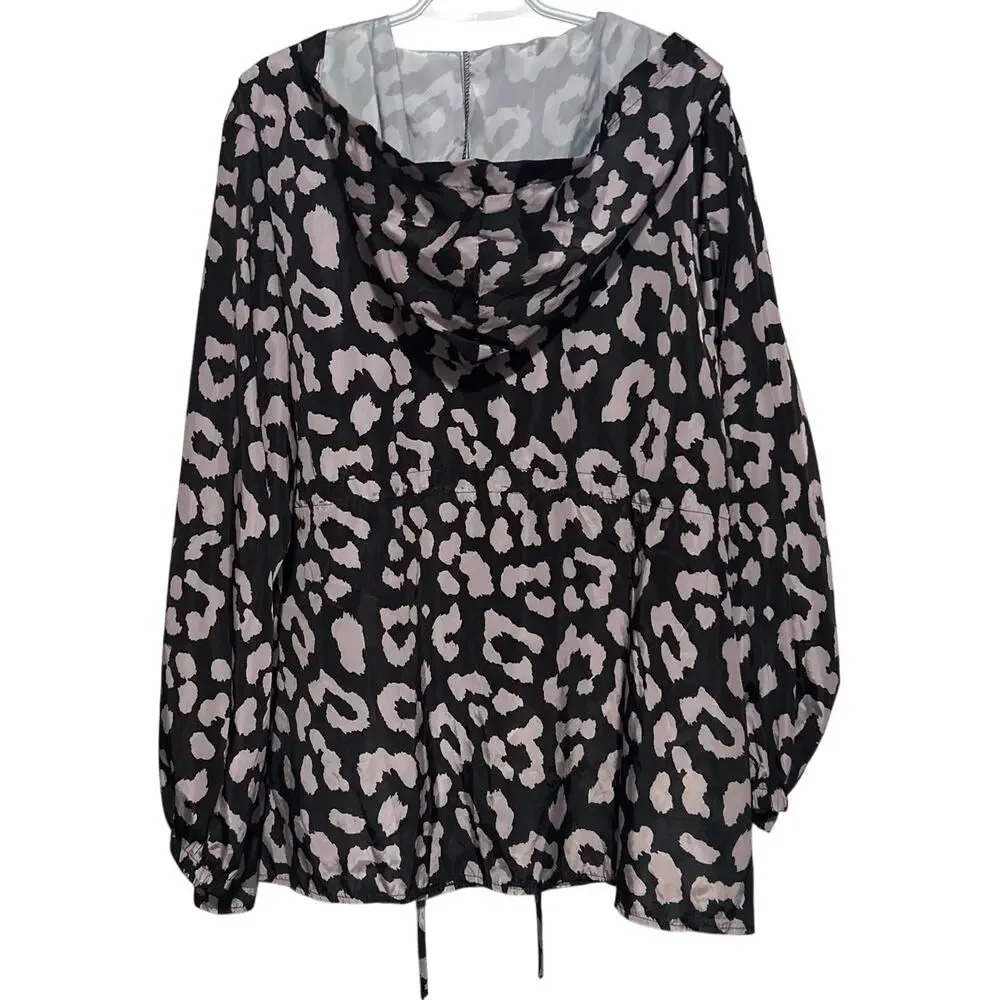 Emery Rose Black Pink Animal Print‎ Lightweight Hooded Windbreaker Size 4XL